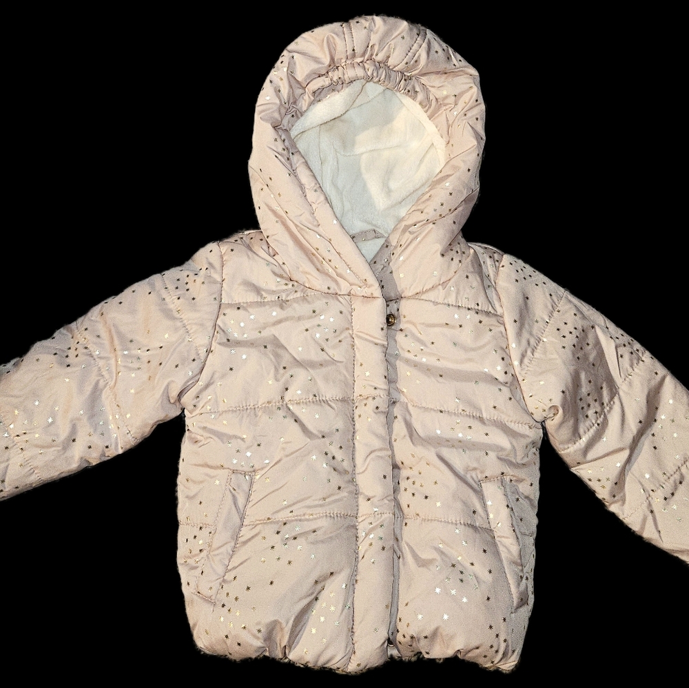 Pink stars hooded baby girls jacket fleece lined